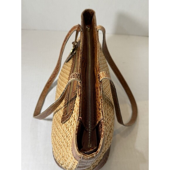 Brahmin Tisbury Collection Raffia Woven Straw Body Vintage & Croc Leather Trim - Picture 9 of 16